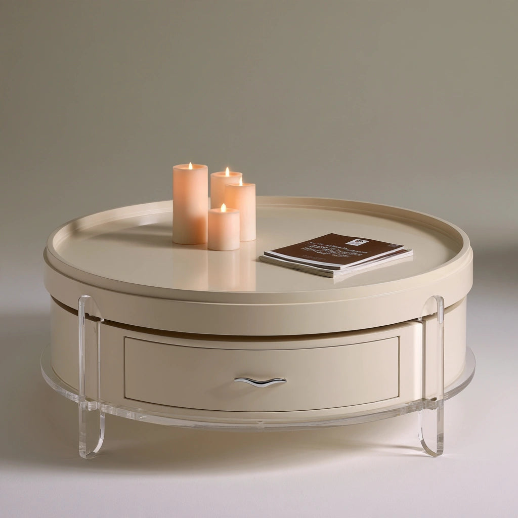 Table basse aux lignes épurées, coloris crème