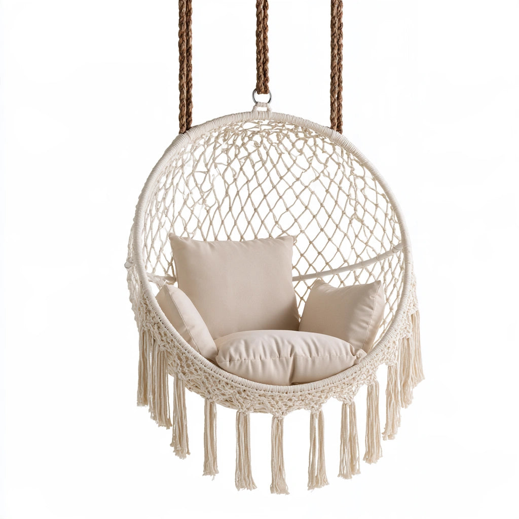 Fauteuil suspendu en macramé en macramé, coloris gris