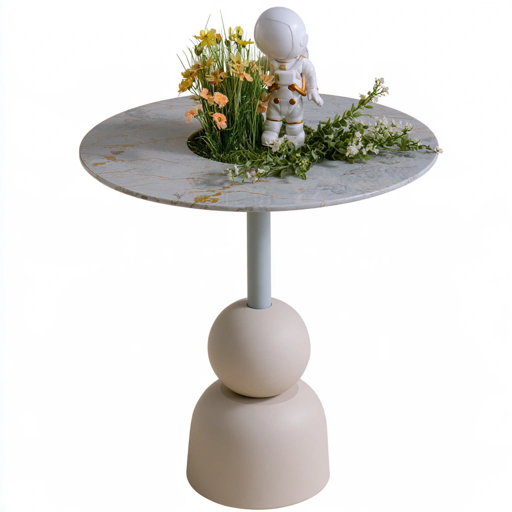 Table d'appoint à finition effet marbre, coloris gris clair