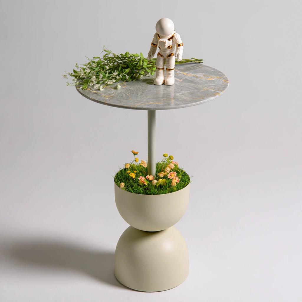 Table d'appoint à finition effet marbre, coloris gris clair