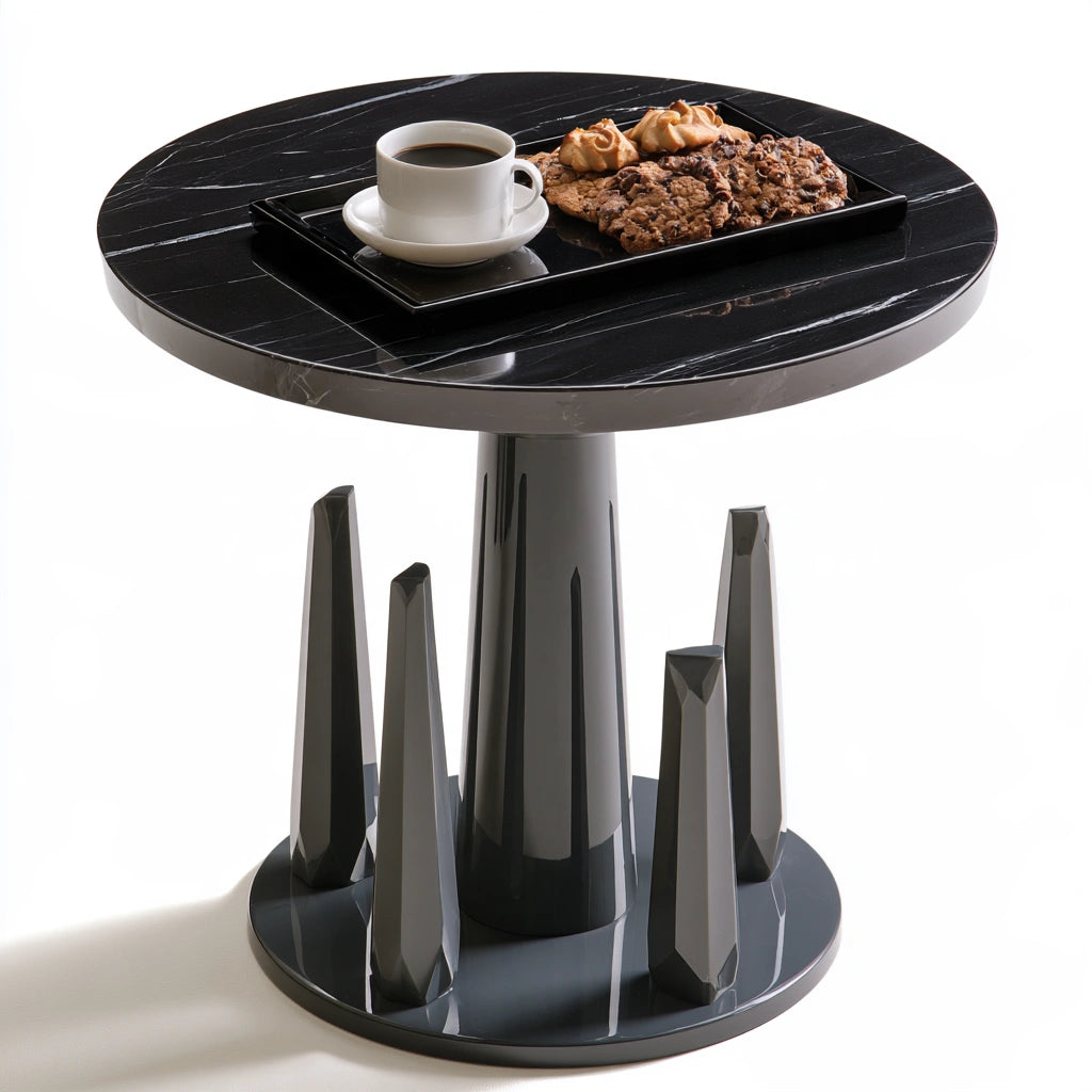 Table d'appoint à finition effet marbre, coloris noir