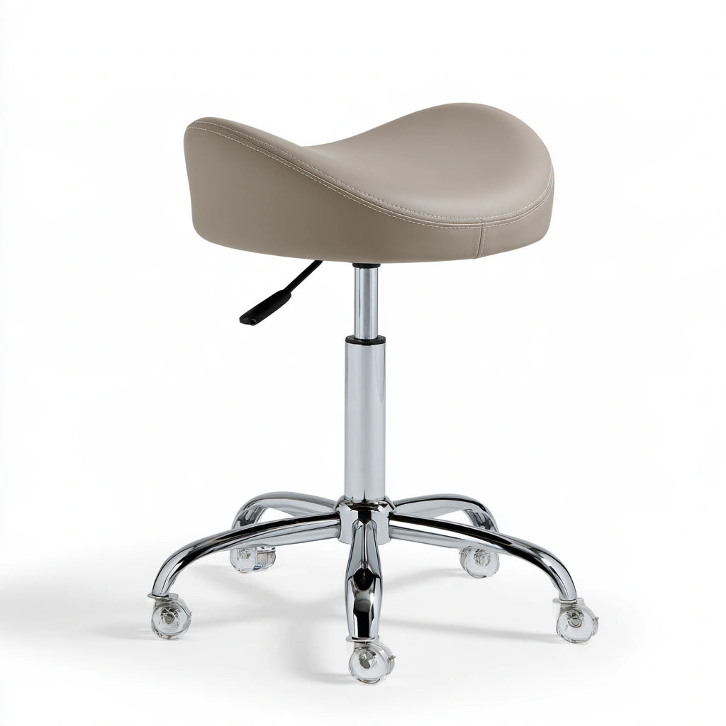 Tabouret selle réglable en similicuir, coloris gris clair et taupe