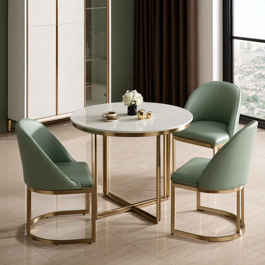 Ensemble repas table et quatre chaises à finition effet marbre, coloris blanc