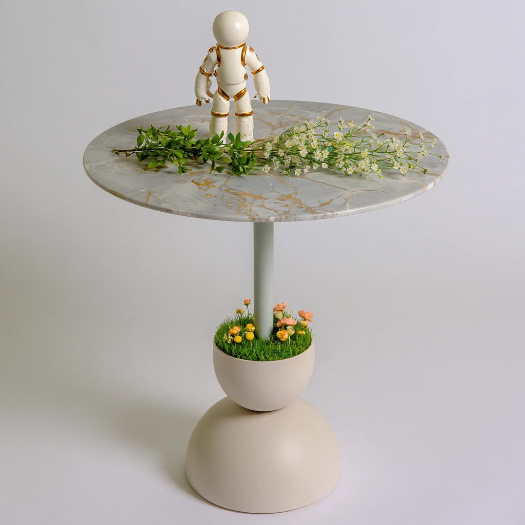 Table d'appoint à finition effet marbre, coloris gris clair