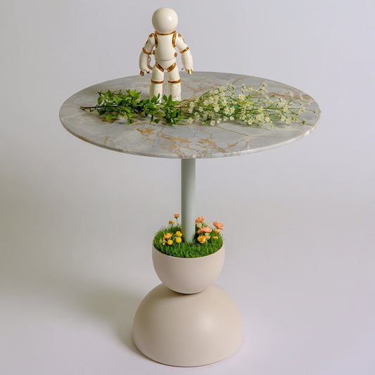 Table d'appoint à finition effet marbre, coloris gris clair