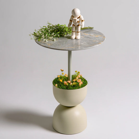 Table d'appoint à finition effet marbre, coloris gris clair