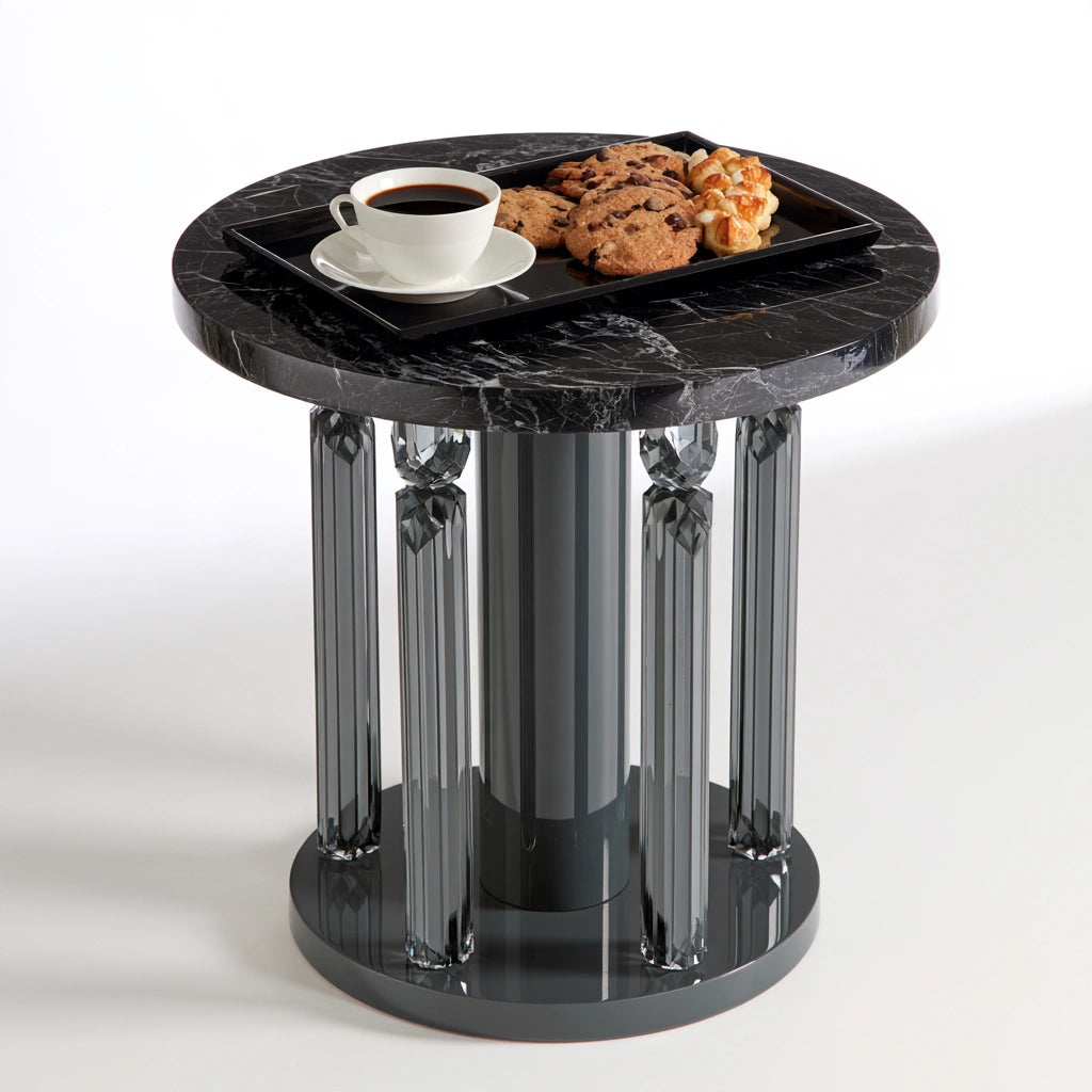 Table d'appoint à finition effet marbre, coloris noir