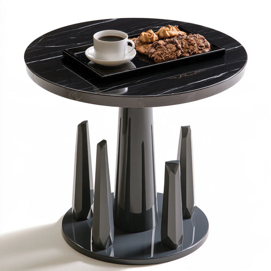 Table d'appoint à finition effet marbre, coloris noir