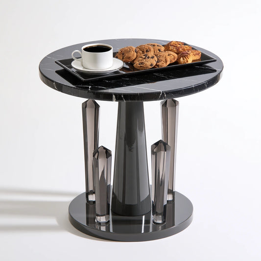Table d'appoint à finition effet marbre, coloris noir