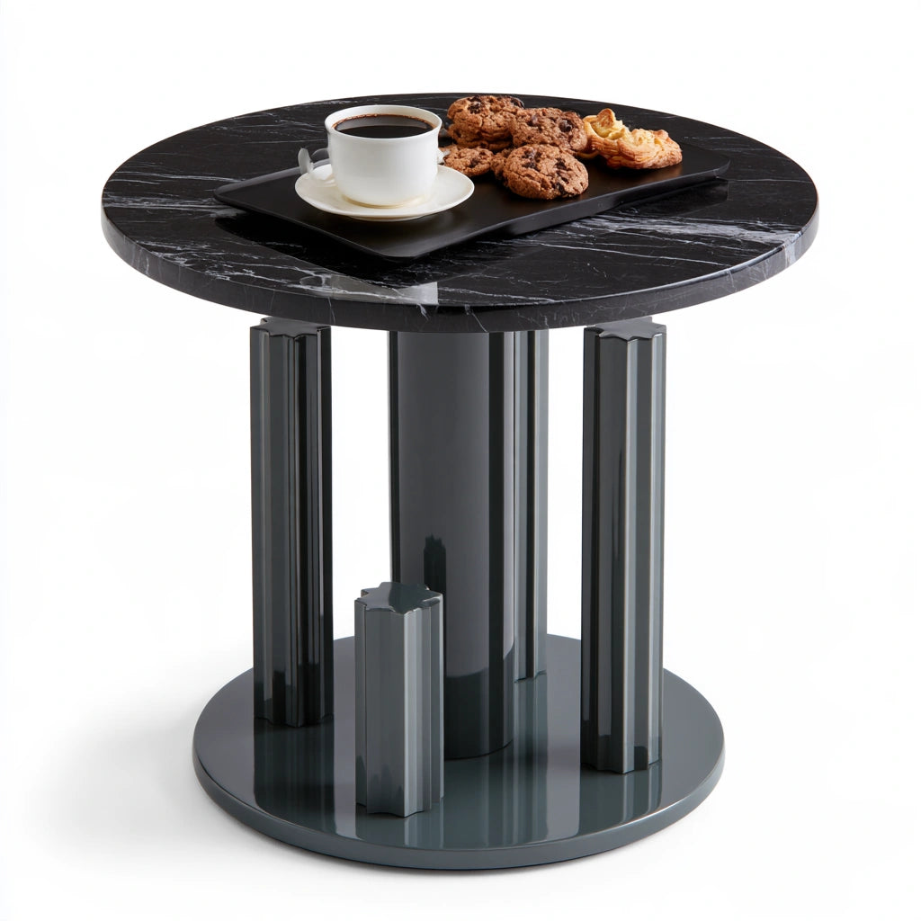 Table d'appoint à finition effet marbre, coloris noir