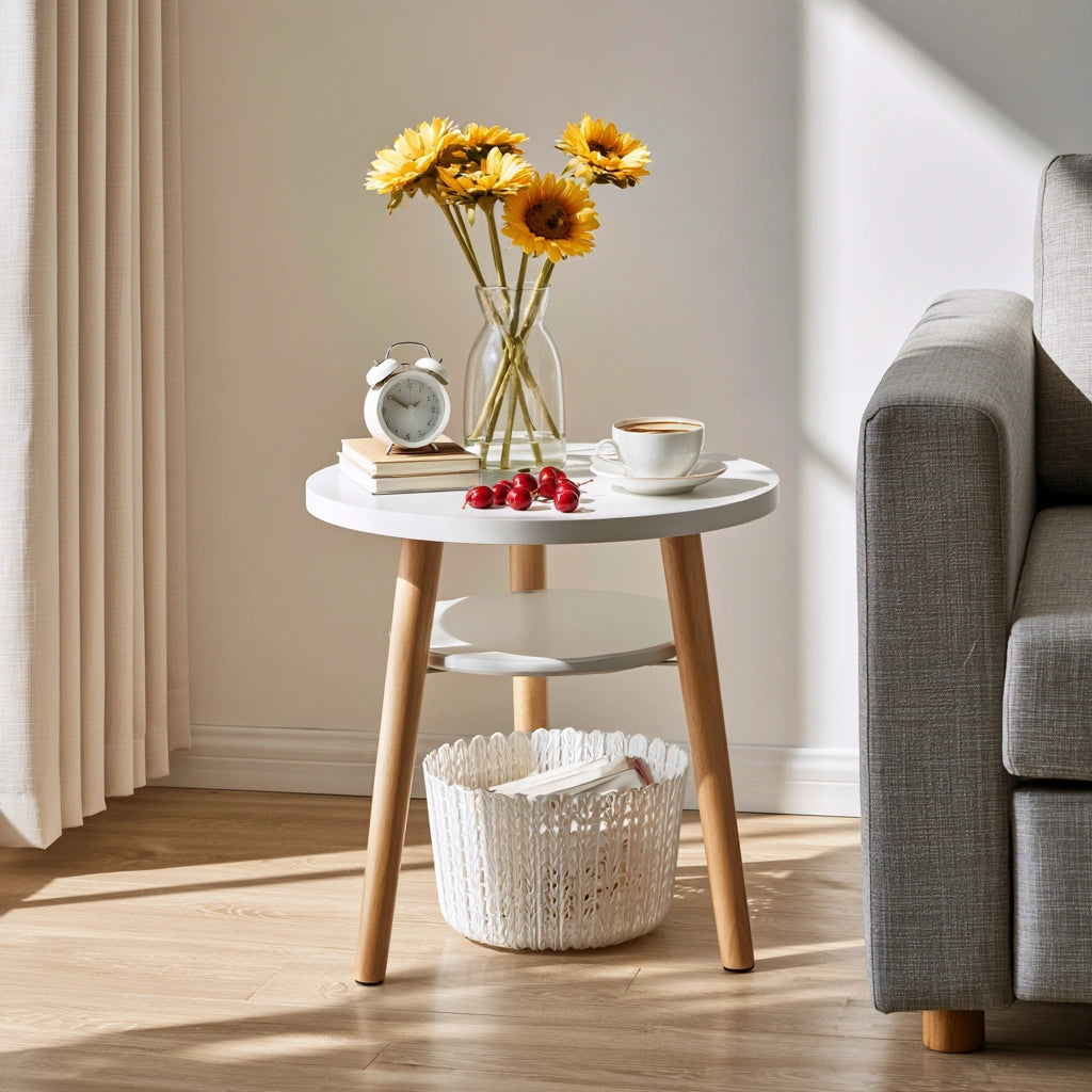Table d'appoint en bois à deux niveaux, coloris brun clair