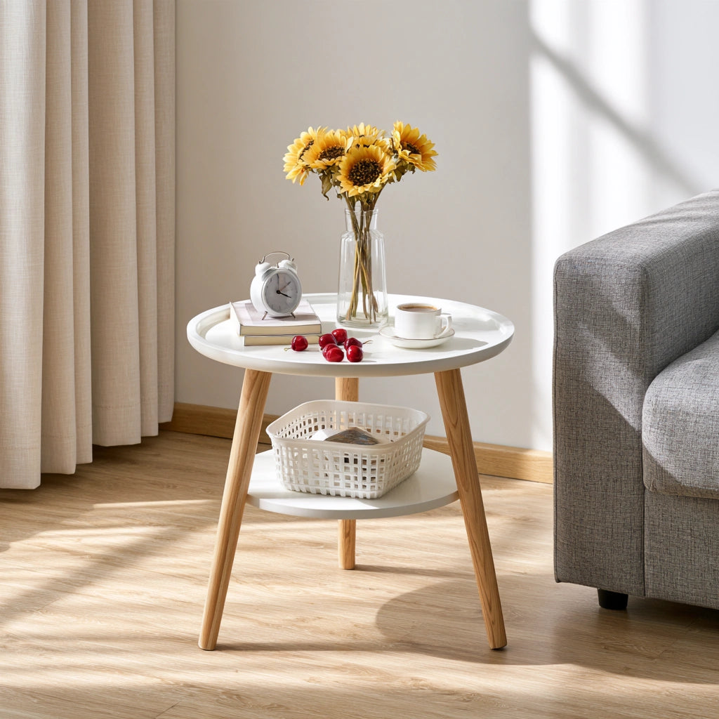 Table d'appoint en bois à deux niveaux, coloris brun clair
