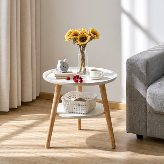 Table d'appoint en bois à deux niveaux, coloris brun clair