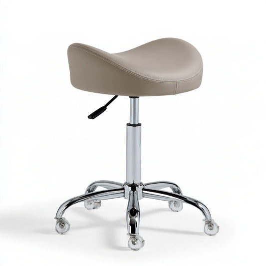 Tabouret selle réglable en similicuir, coloris gris clair et taupe