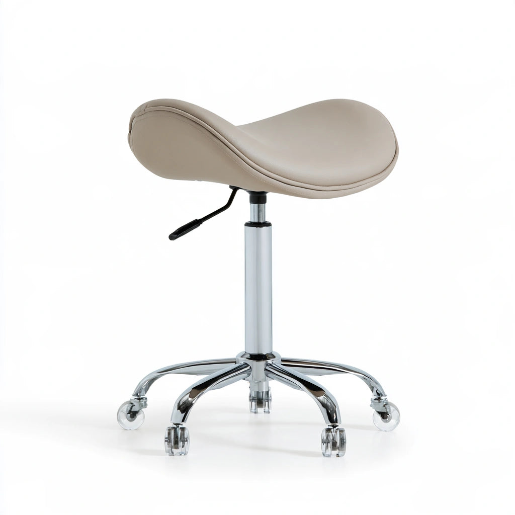 Tabouret selle réglable en similicuir, coloris gris clair et taupe