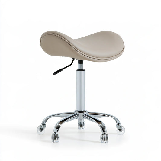 Tabouret selle réglable en similicuir, coloris gris clair et taupe